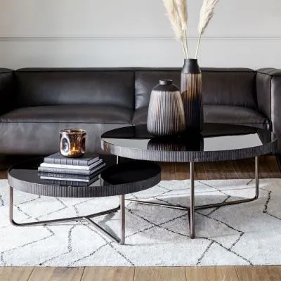 Knightsbridge Round Coffee Table Set of 2 - Black, Glass