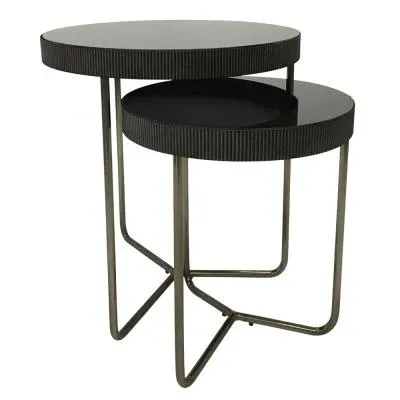 Knightsbridge Round Side Table Set of 2 - Black, Glass