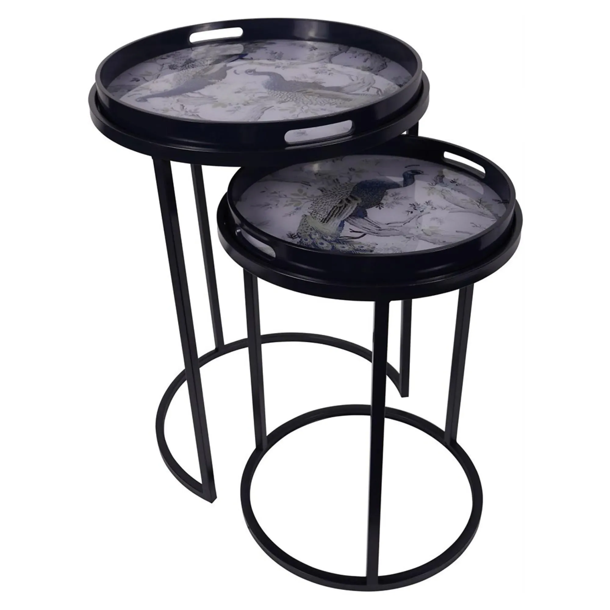 Laura Ashley Belvedere Round Side Tray Table Set of 2 - Blue