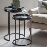 Laura Ashley Belvedere Round Side Tray Table Set of 2 - Blue