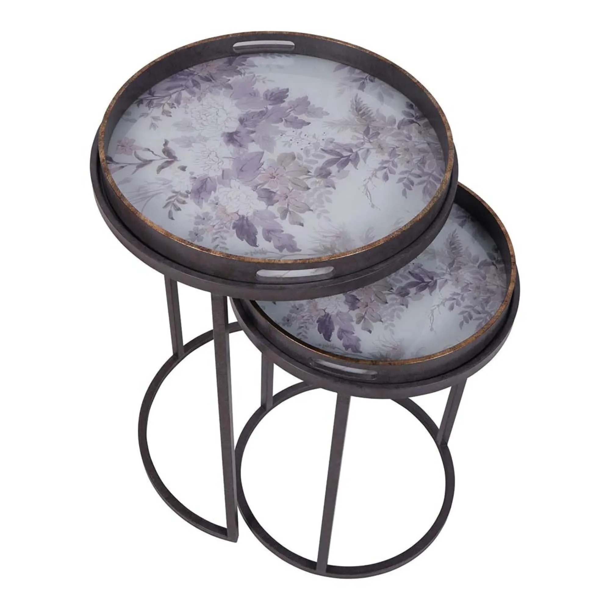 Laura Ashley Linlithgow Round Side Tray Table Set of 2 - Purple