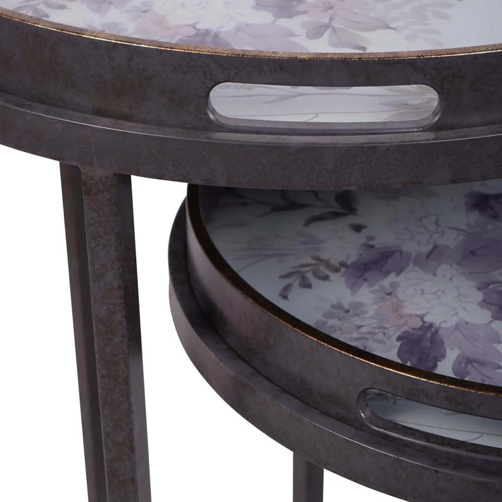 Laura Ashley Linlithgow Round Side Tray Table Set of 2 - Purple