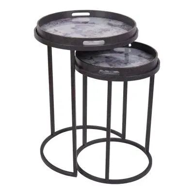 Laura Ashley Linlithgow Round Side Tray Table Set of 2 - Purple image