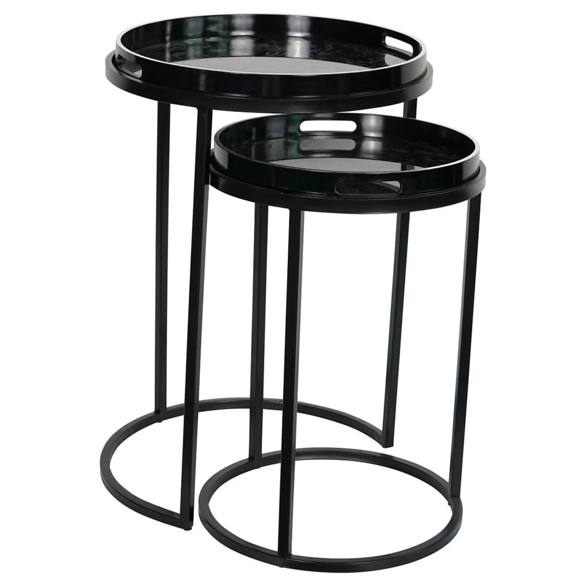 Laura Ashley Louise Round Side Tray Table Set of 2 - Black