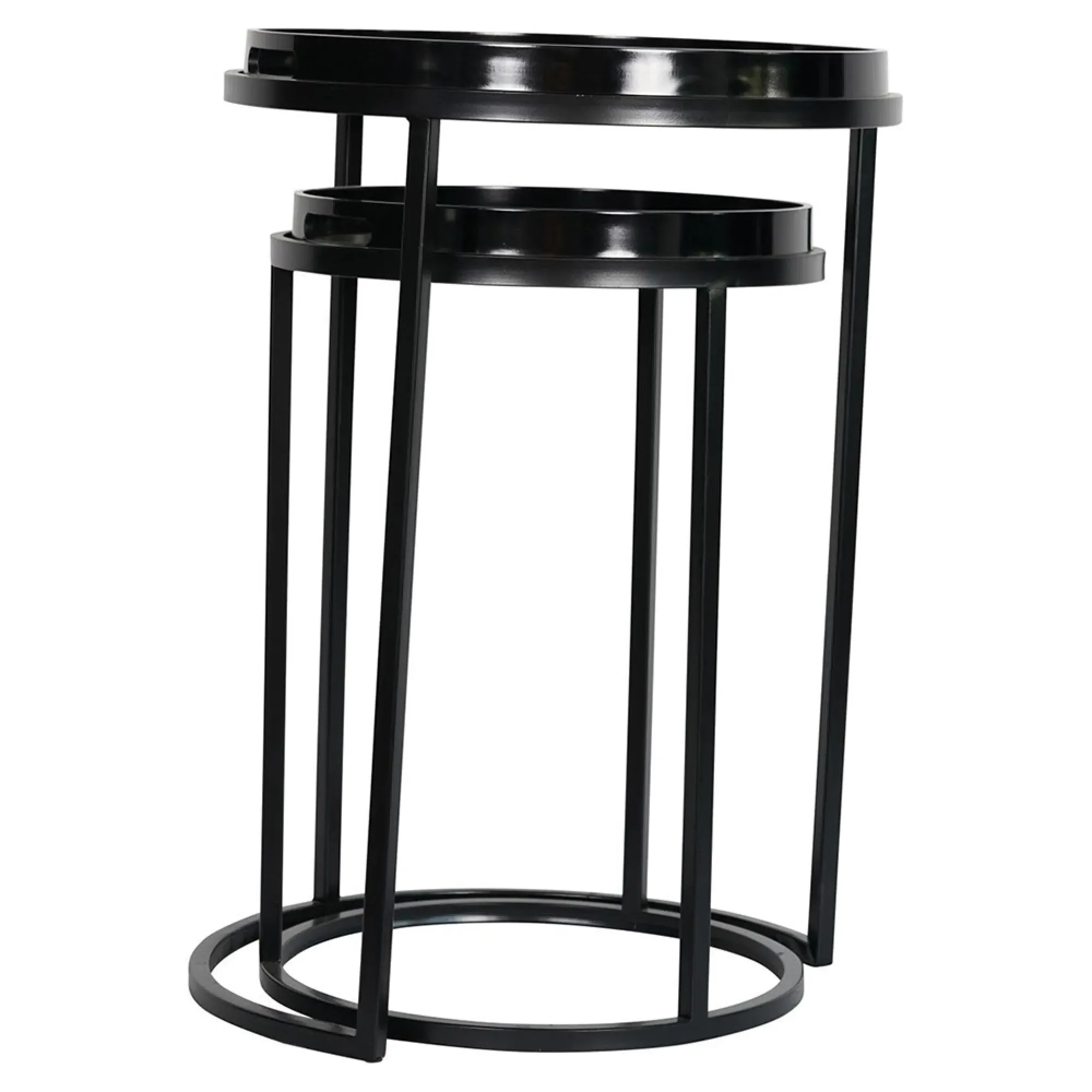 Laura Ashley Louise Round Side Tray Table Set of 2 - Black