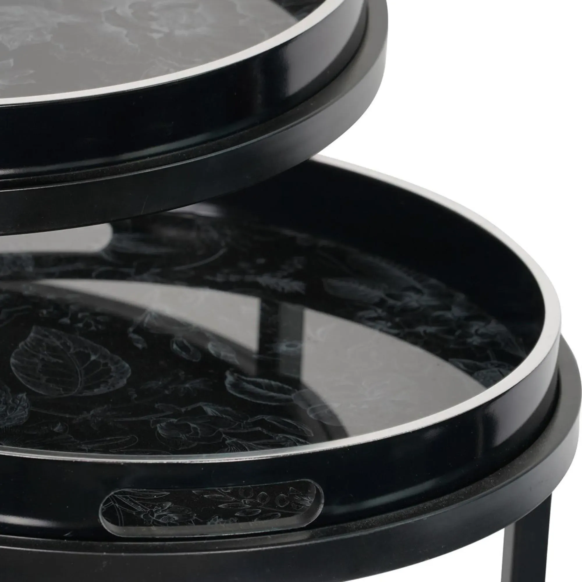 Laura Ashley Louise Round Side Tray Table Set of 2 - Black