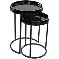 Laura Ashley Louise Round Side Tray Table Set of 2 - Black