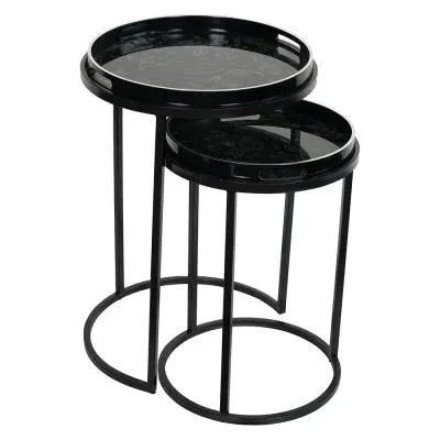Laura Ashley Louise Round Side Tray Table Set of 2 - Black