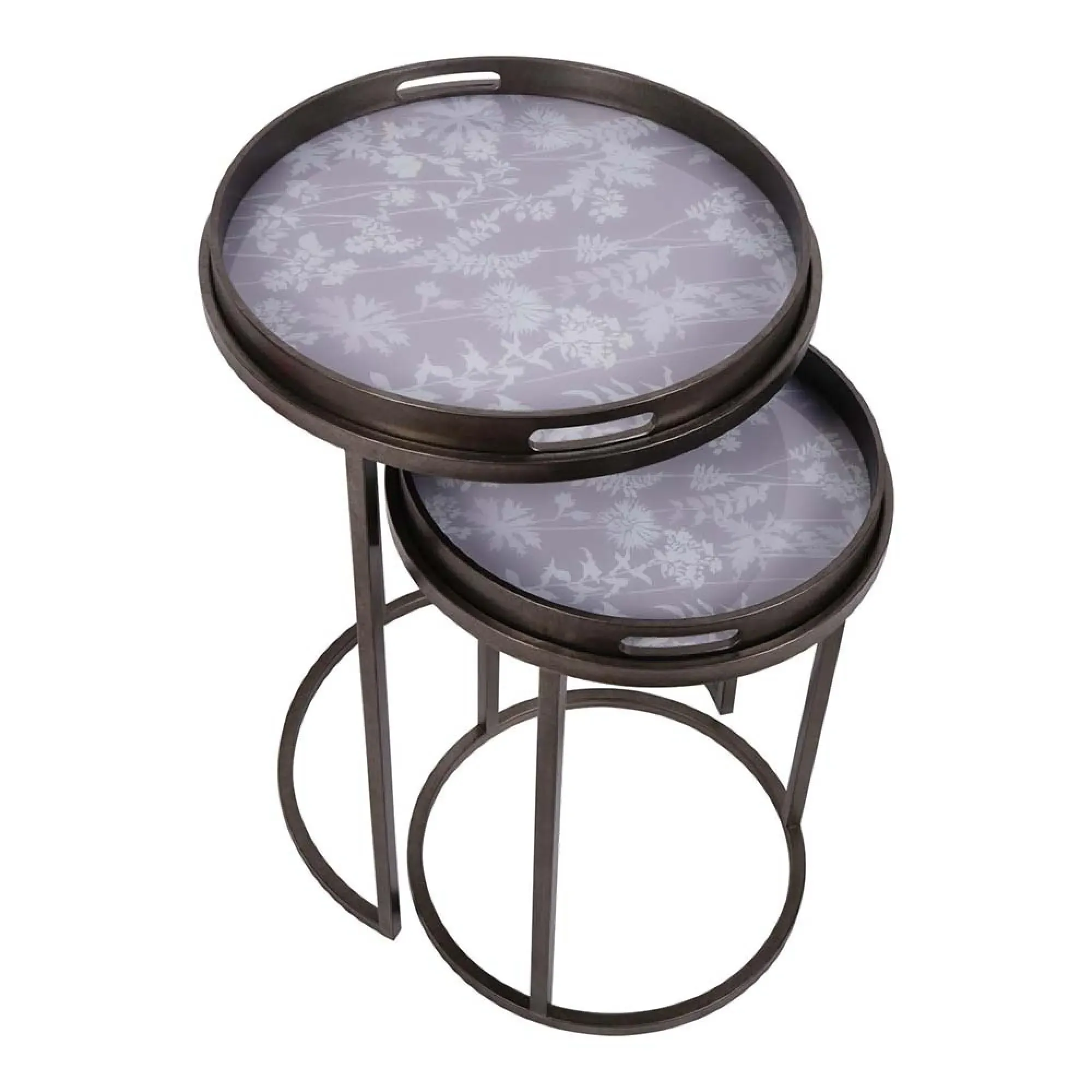 Laura Ashley Tidworth Round Side Tray Table Set of 2 - Grey