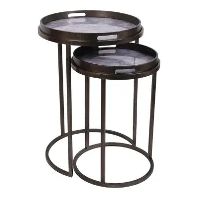 Laura Ashley Tidworth Round Side Tray Table Set of 2 - Grey