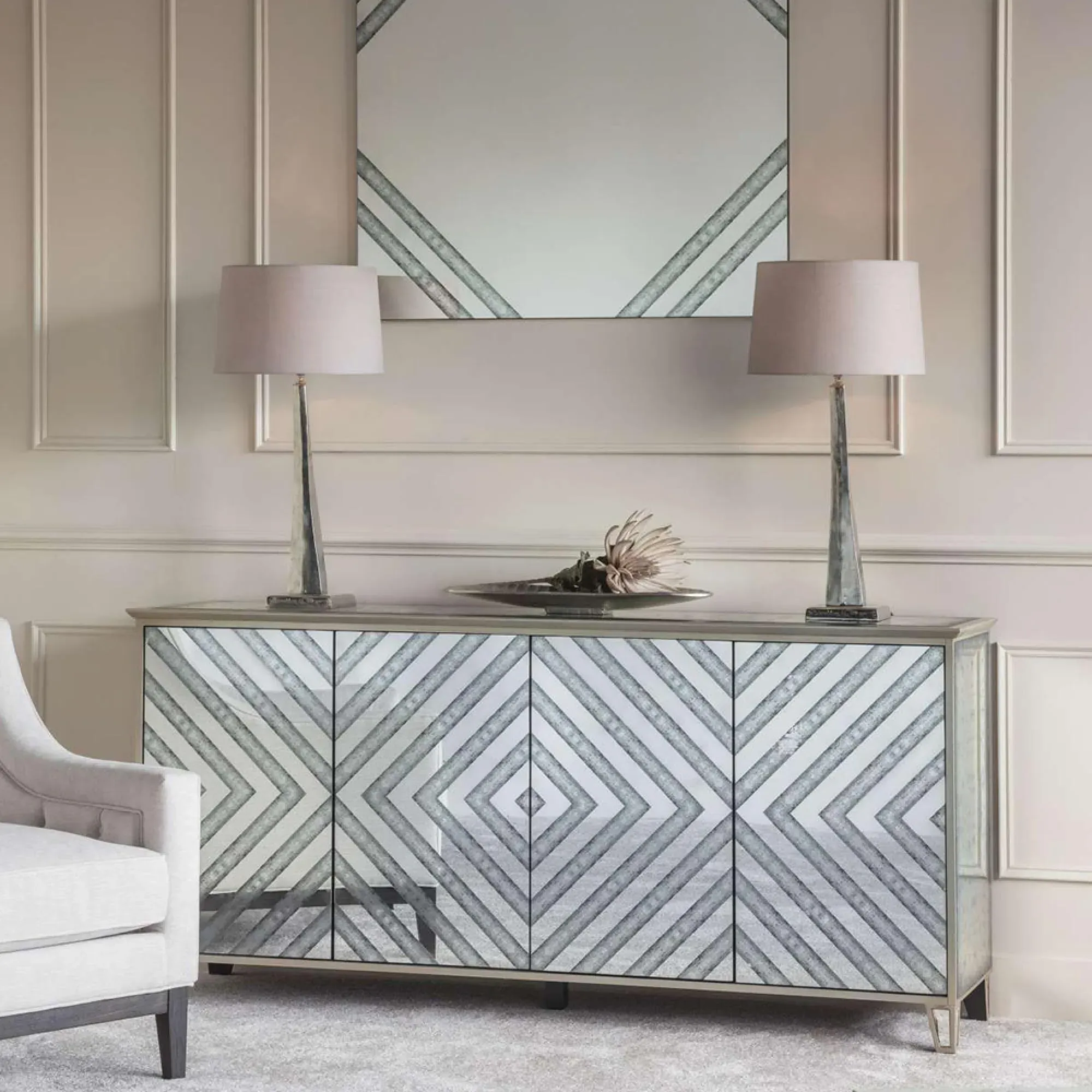 Lexington Extra Large Sideboard with Antique Mirror - Black