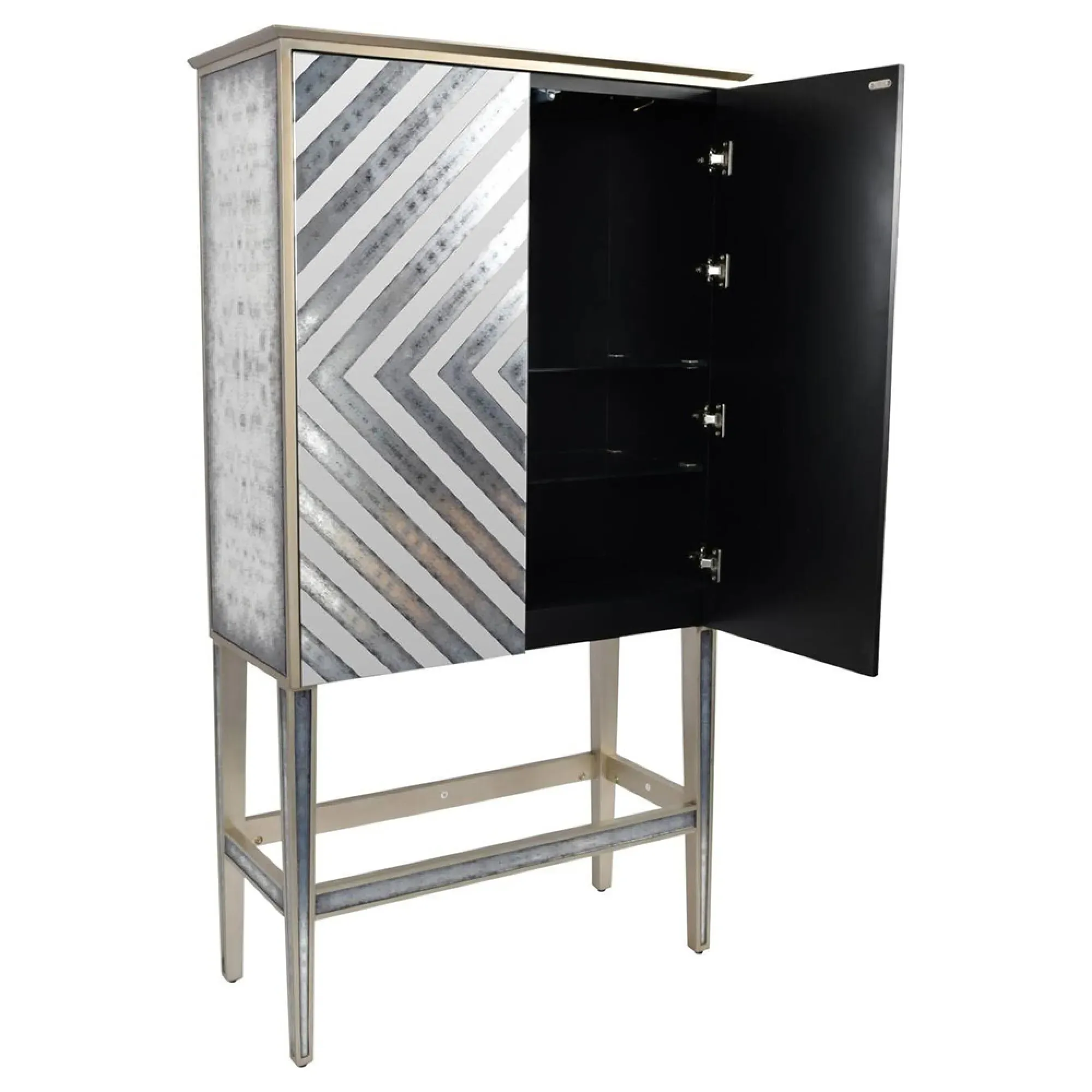 Lexington Tall 2 Door Bar Cabinet - Black, Mirror