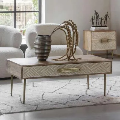 Linden 1 Drawer Coffee Table - Natural, Mango Wood