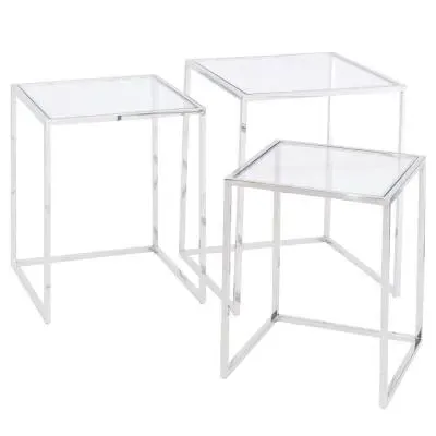 Linton Square Nest of 3 Tables - Glass, Metal image