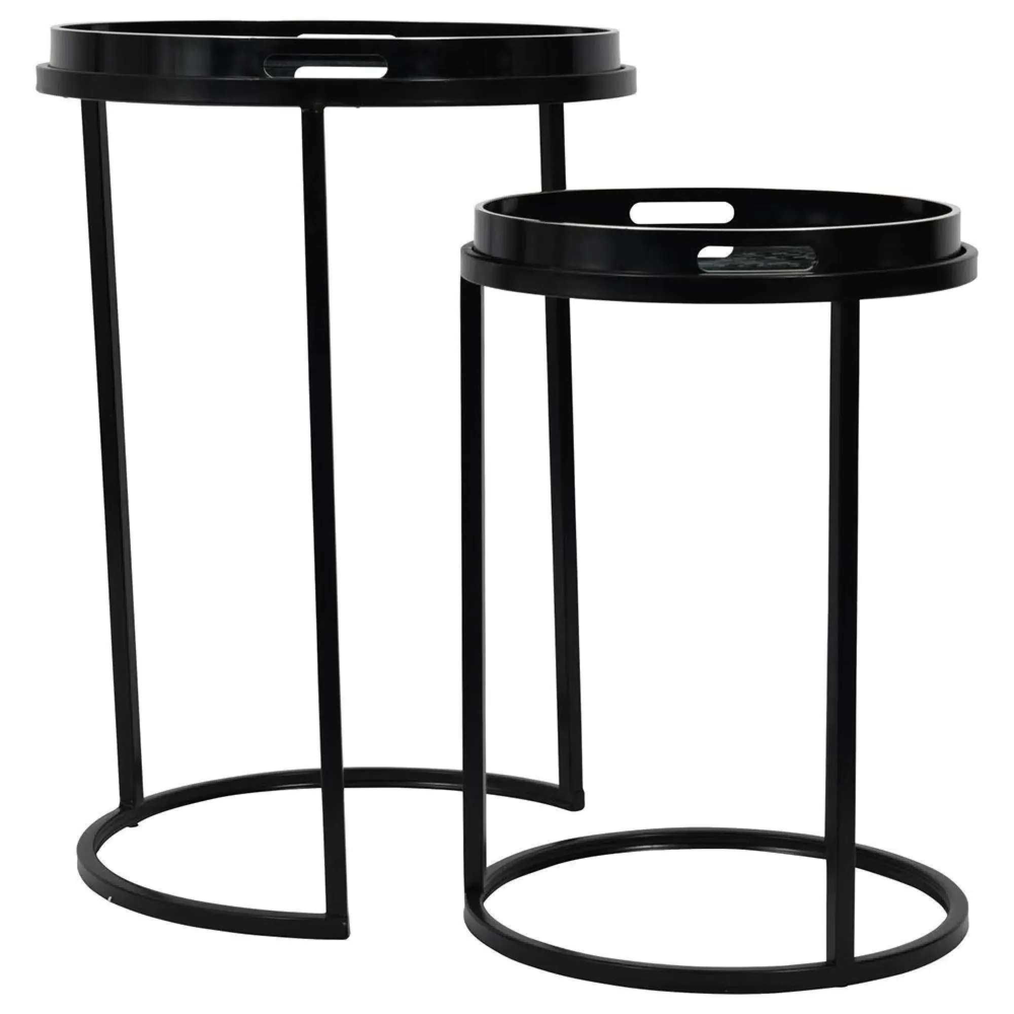 Monochrome Swirl Round Side Tray Table Set of 2 - Black