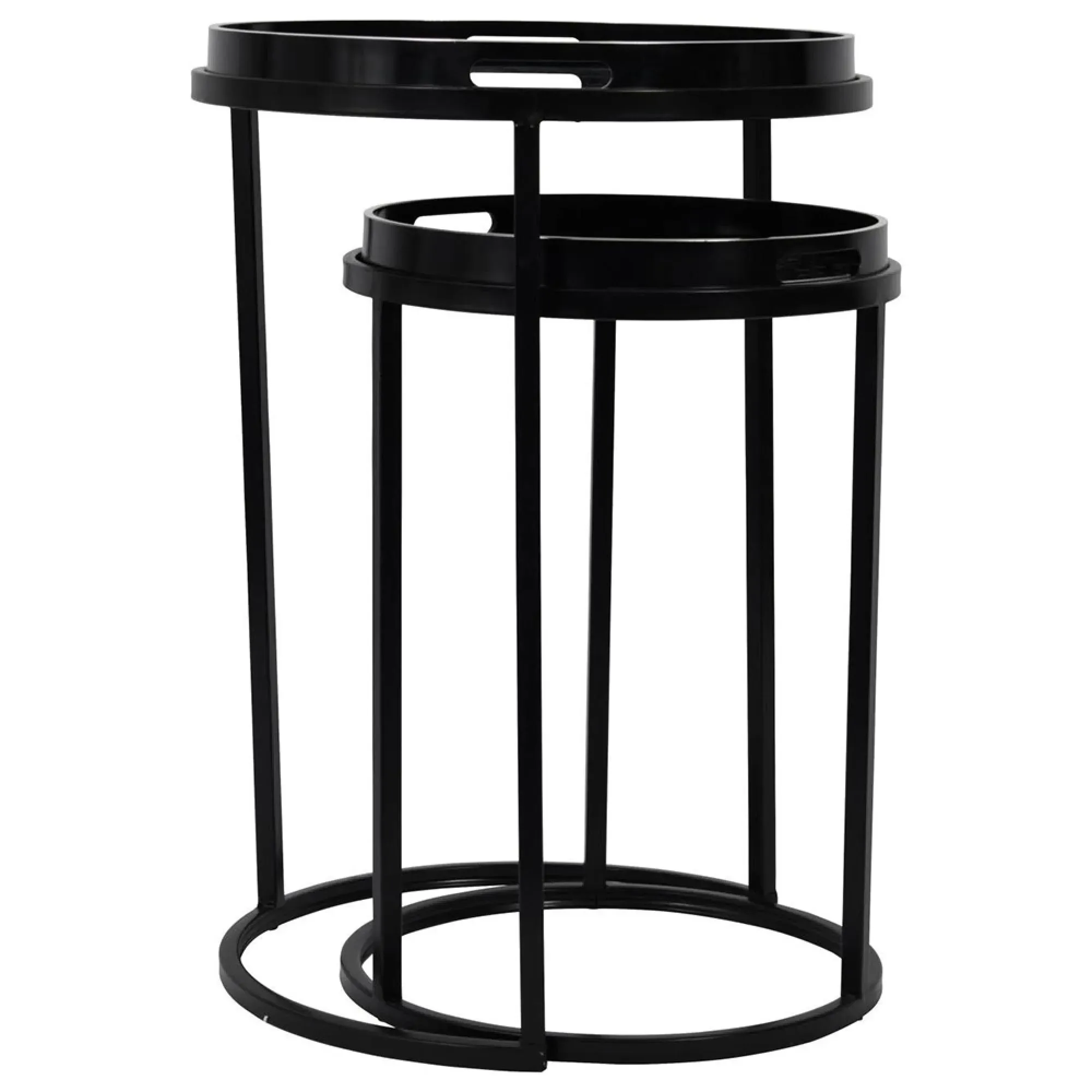 Monochrome Swirl Round Side Tray Table Set of 2 - Black