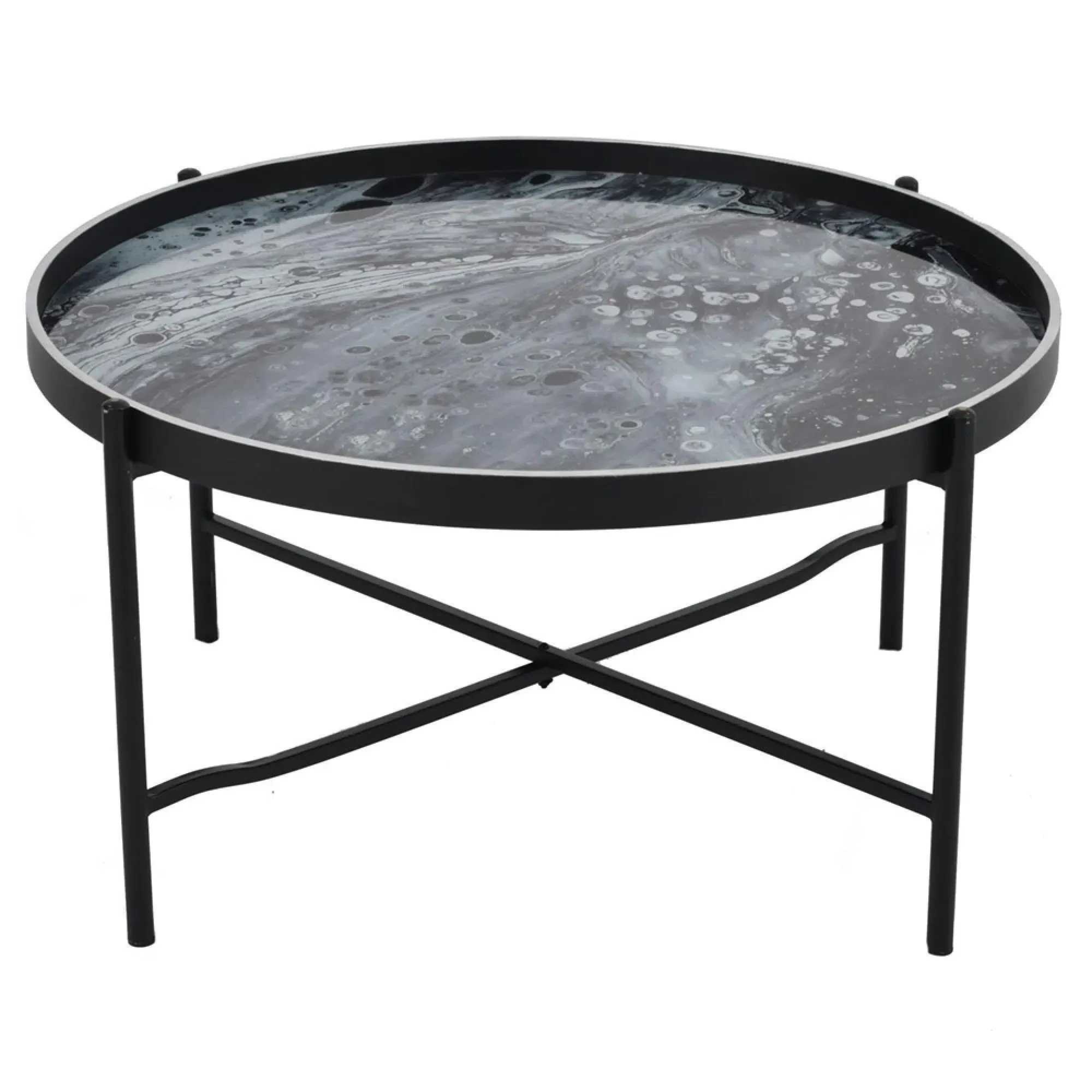 Monochrome Swirl Round Tray Coffee Table - Black