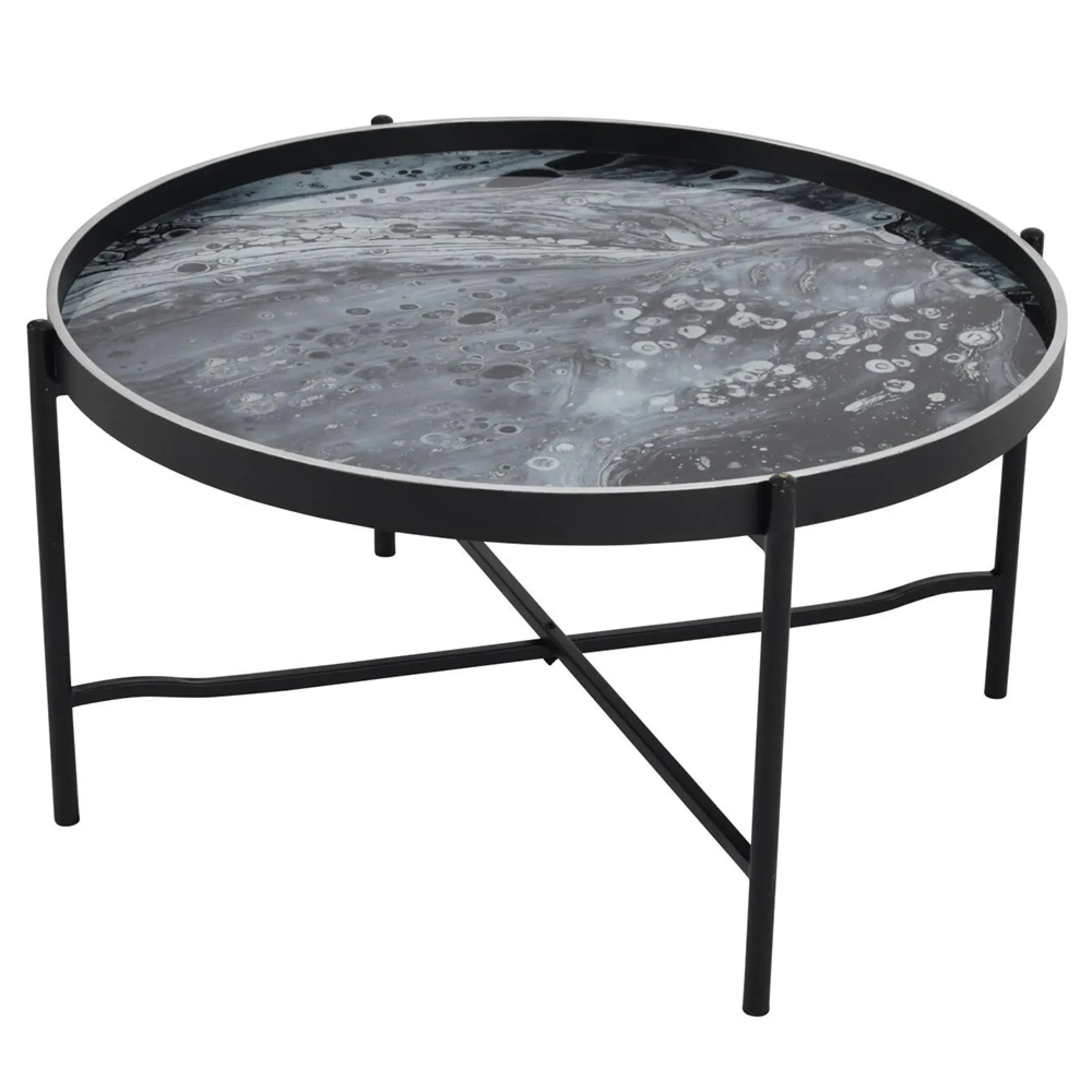 Monochrome Swirl Round Tray Coffee Table - Black