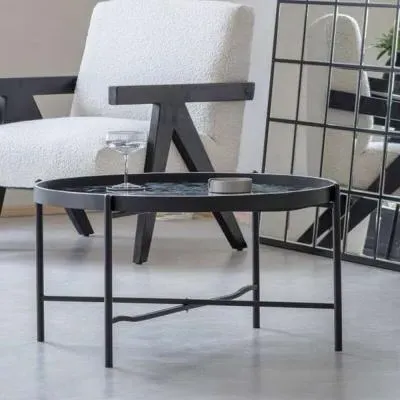 Monochrome Swirl Round Tray Coffee Table - Black image