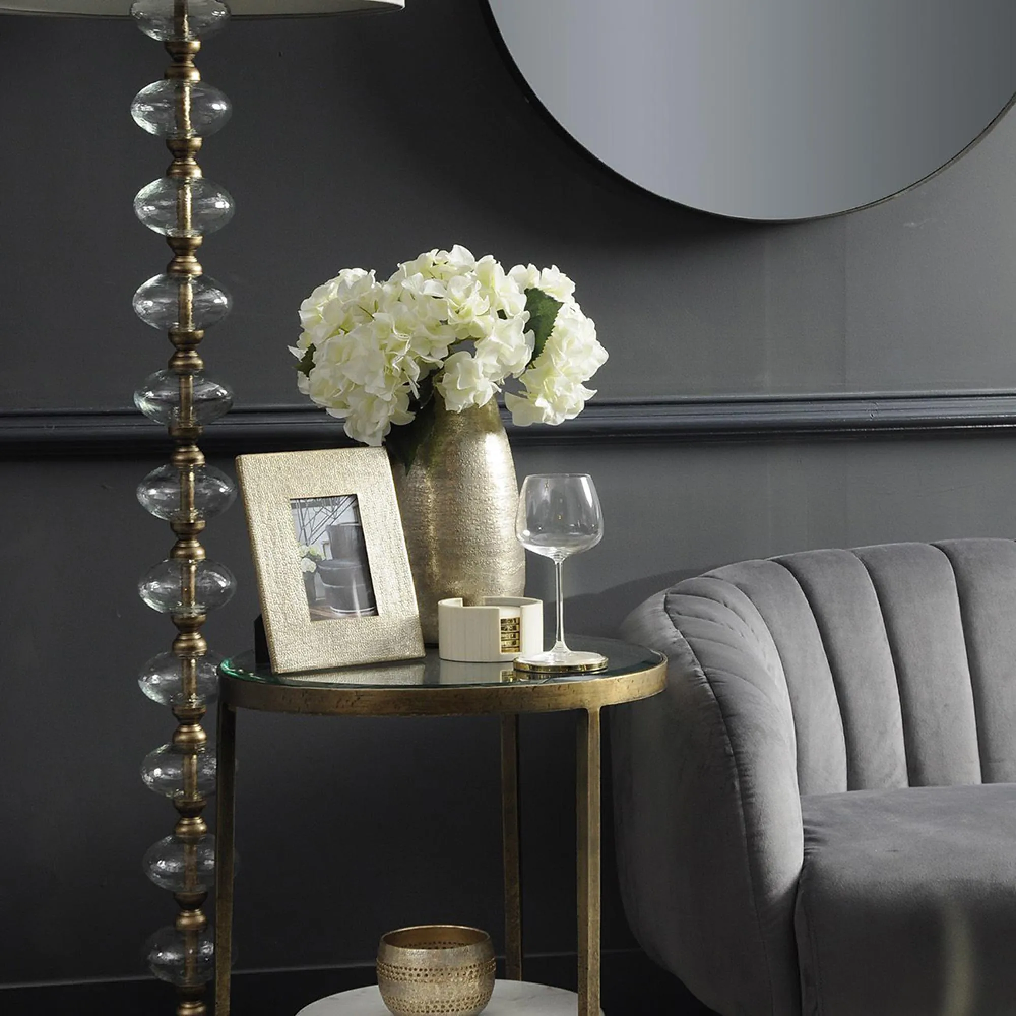 Nolita Round Side Table - White, Glass and Marble