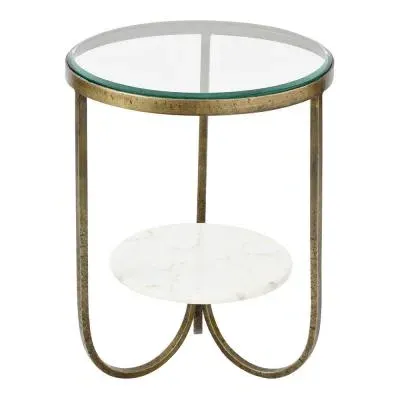 Nolita Round Side Table - White, Glass and Marble