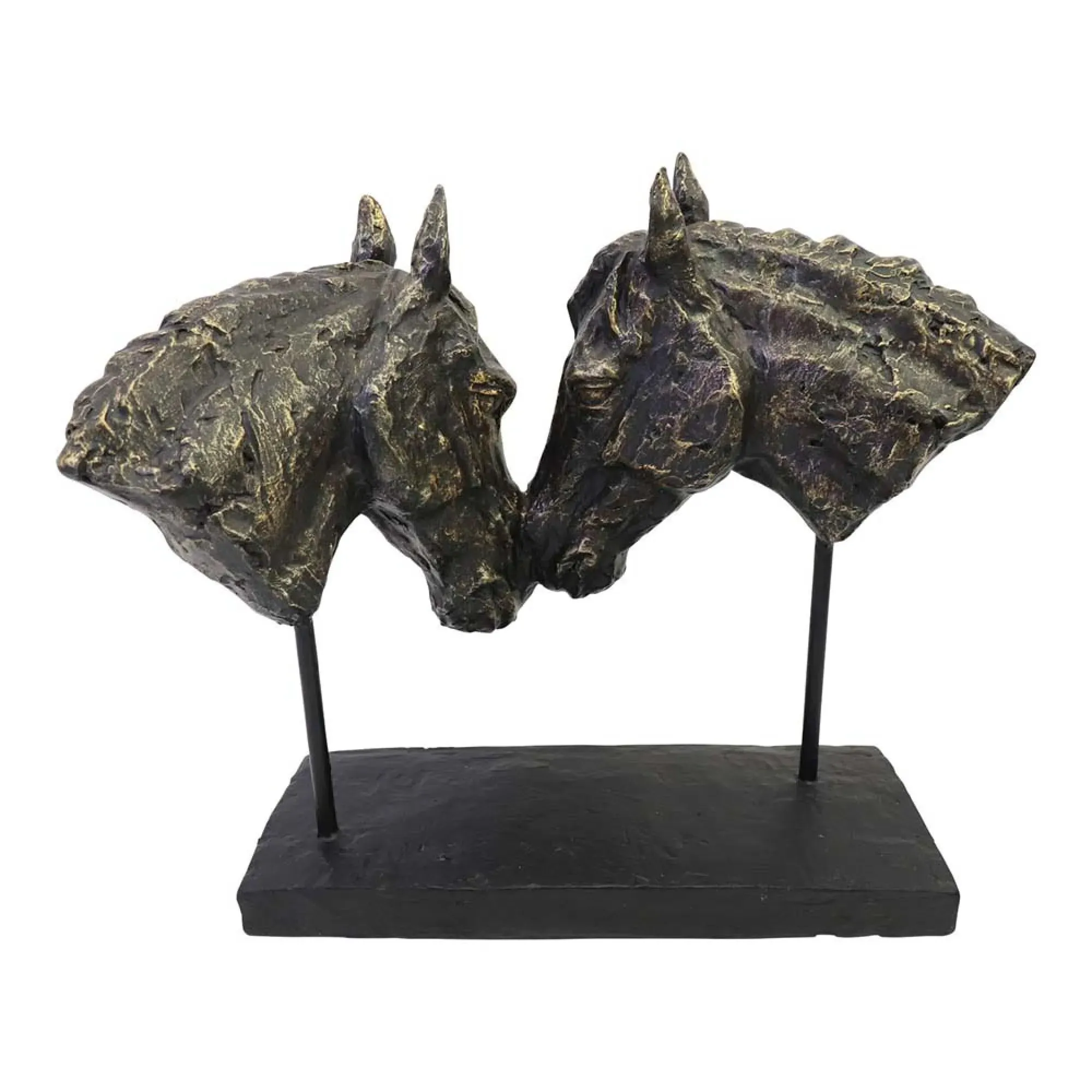 Nuzzling Bay Horse Heads Sculpture - Bronze