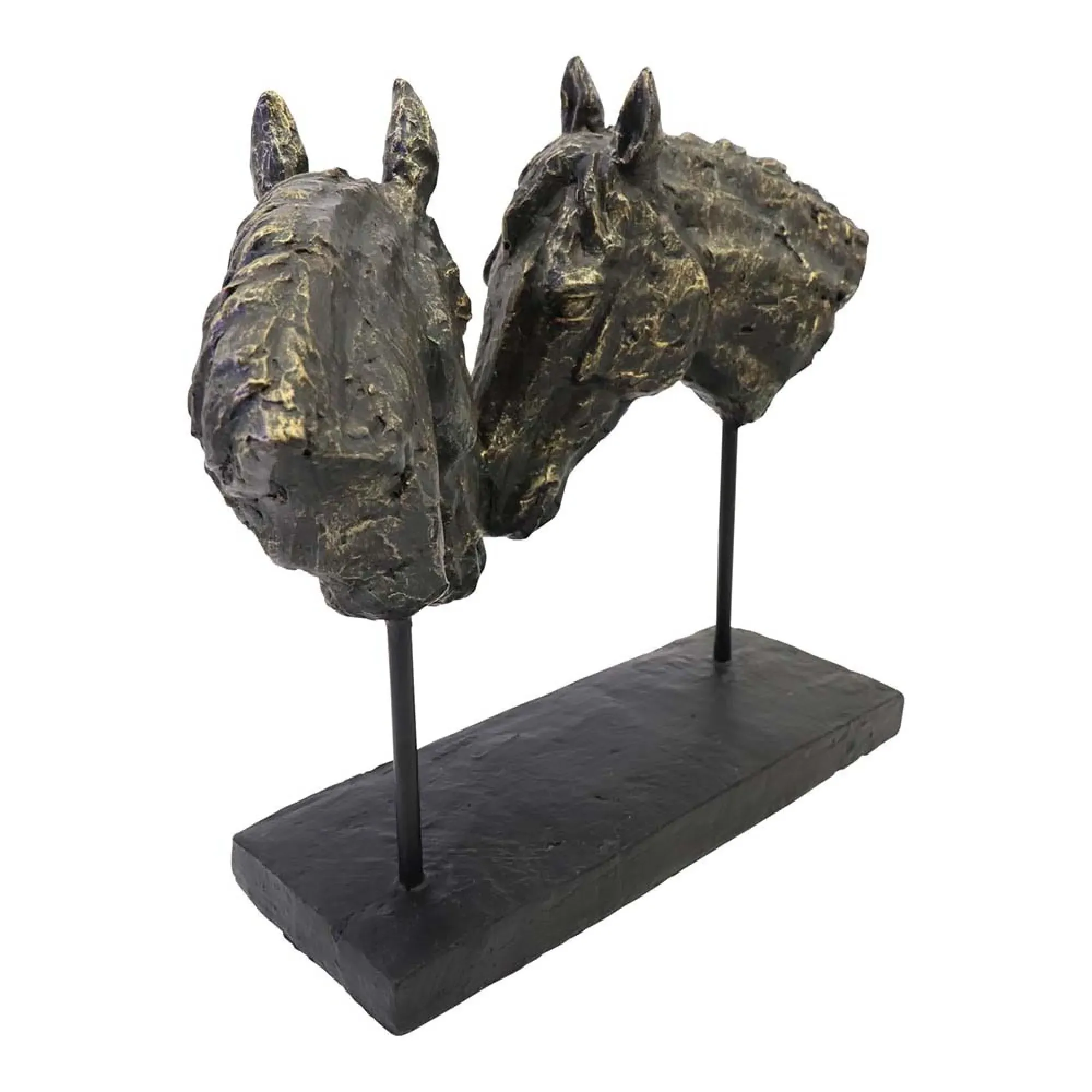 Nuzzling Bay Horse Heads Sculpture - Bronze