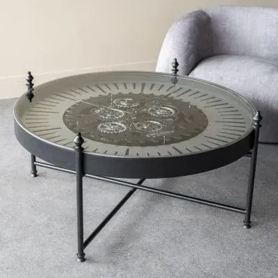 Palladium Cogs Round Coffee Table - Black, Nickel