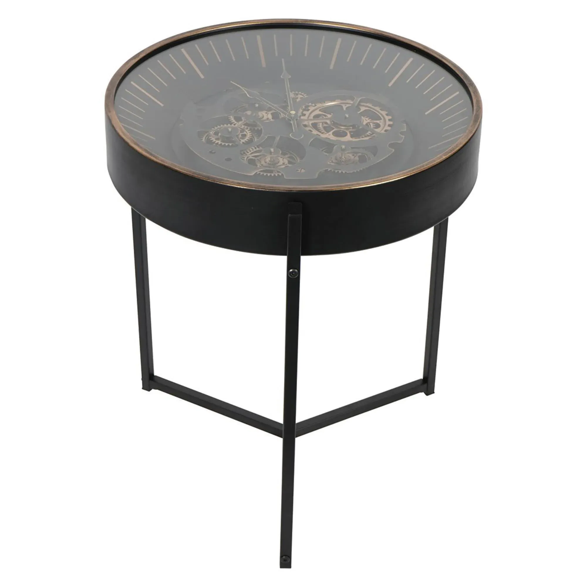 Palladium Cogs Round Side Table - Black, Gold