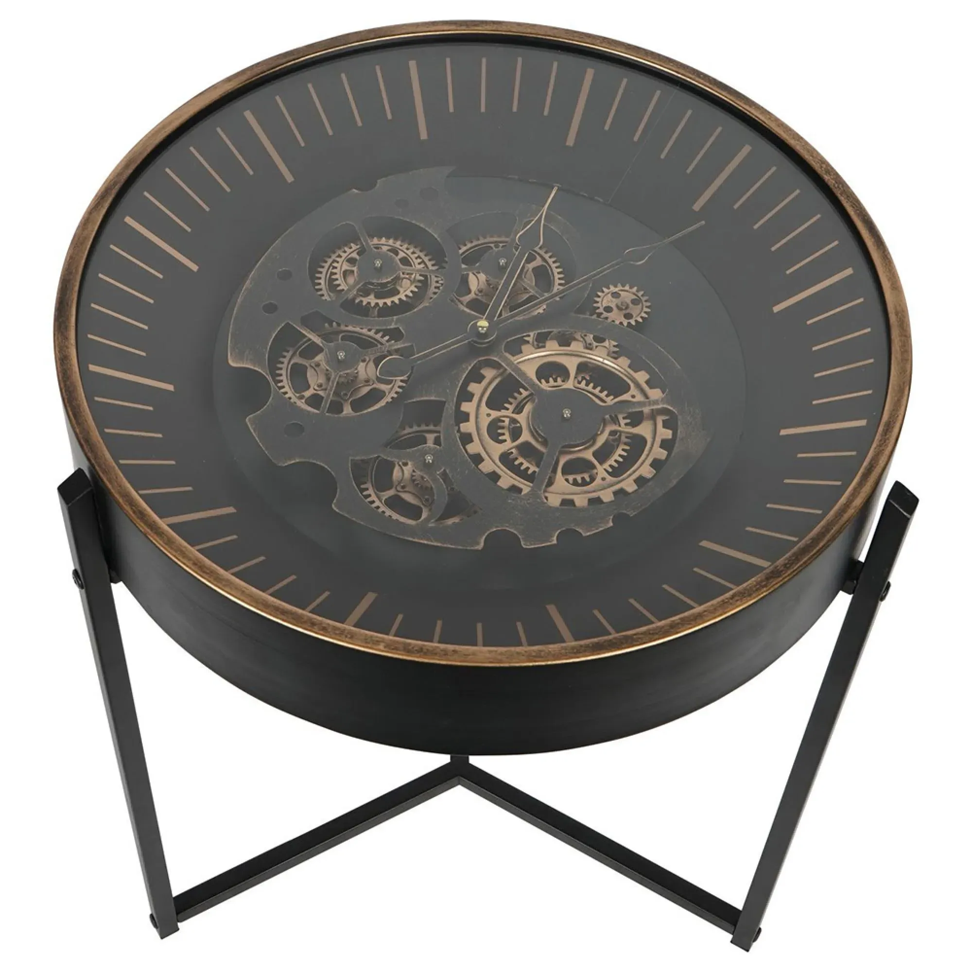Palladium Cogs Round Side Table - Black, Gold