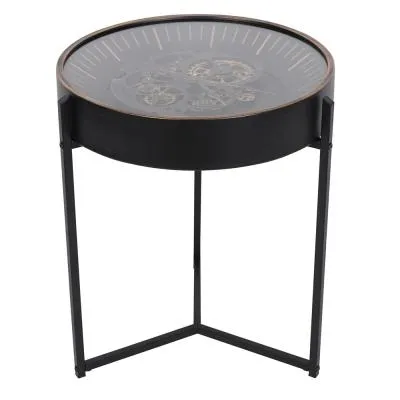 Palladium Cogs Round Side Table - Black, Gold image