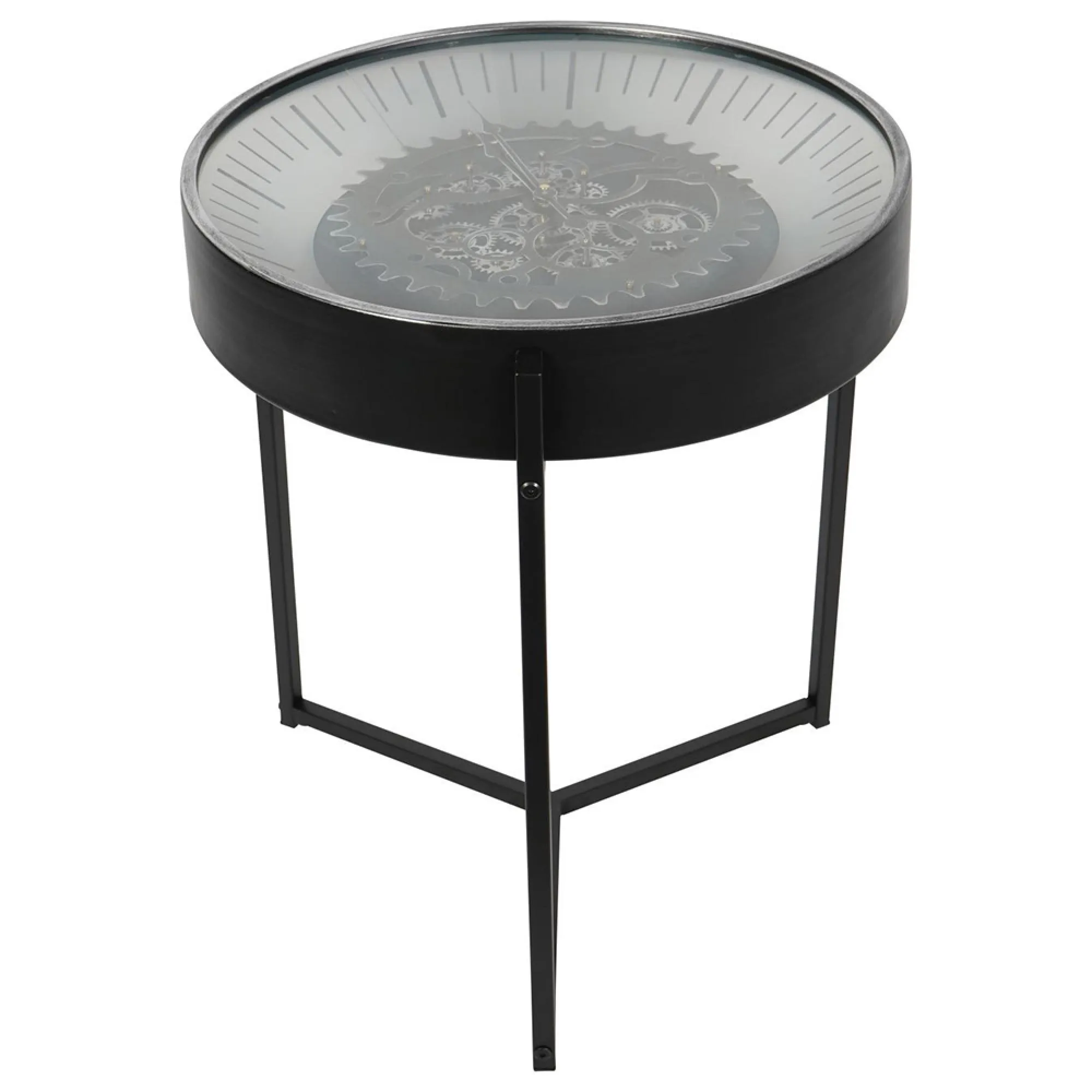 Palladium Cogs Round Side Table - Black, Nickel