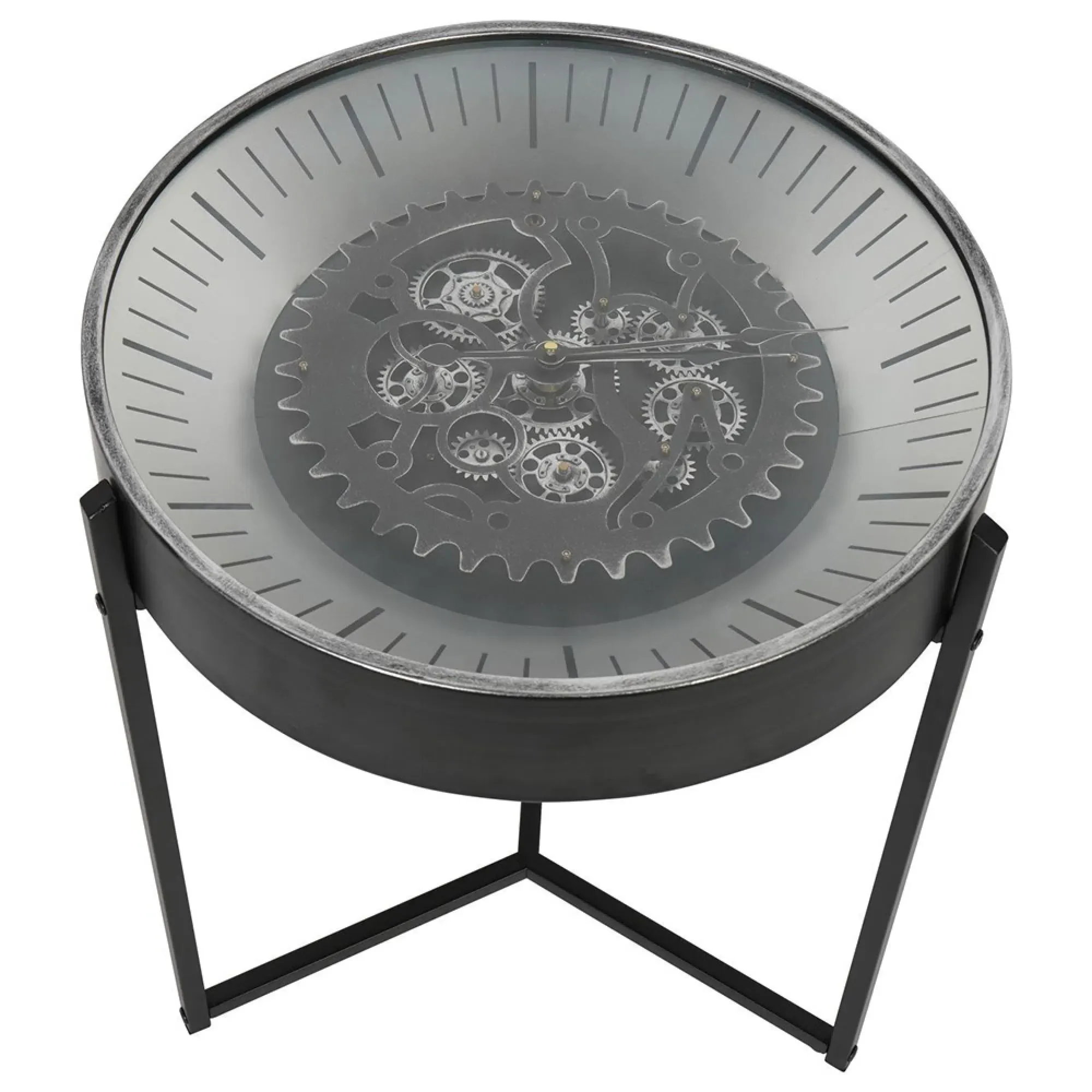 Palladium Cogs Round Side Table - Black, Nickel