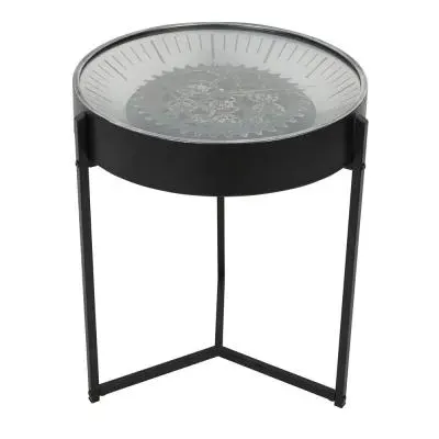 Palladium Cogs Round Side Table - Black, Nickel