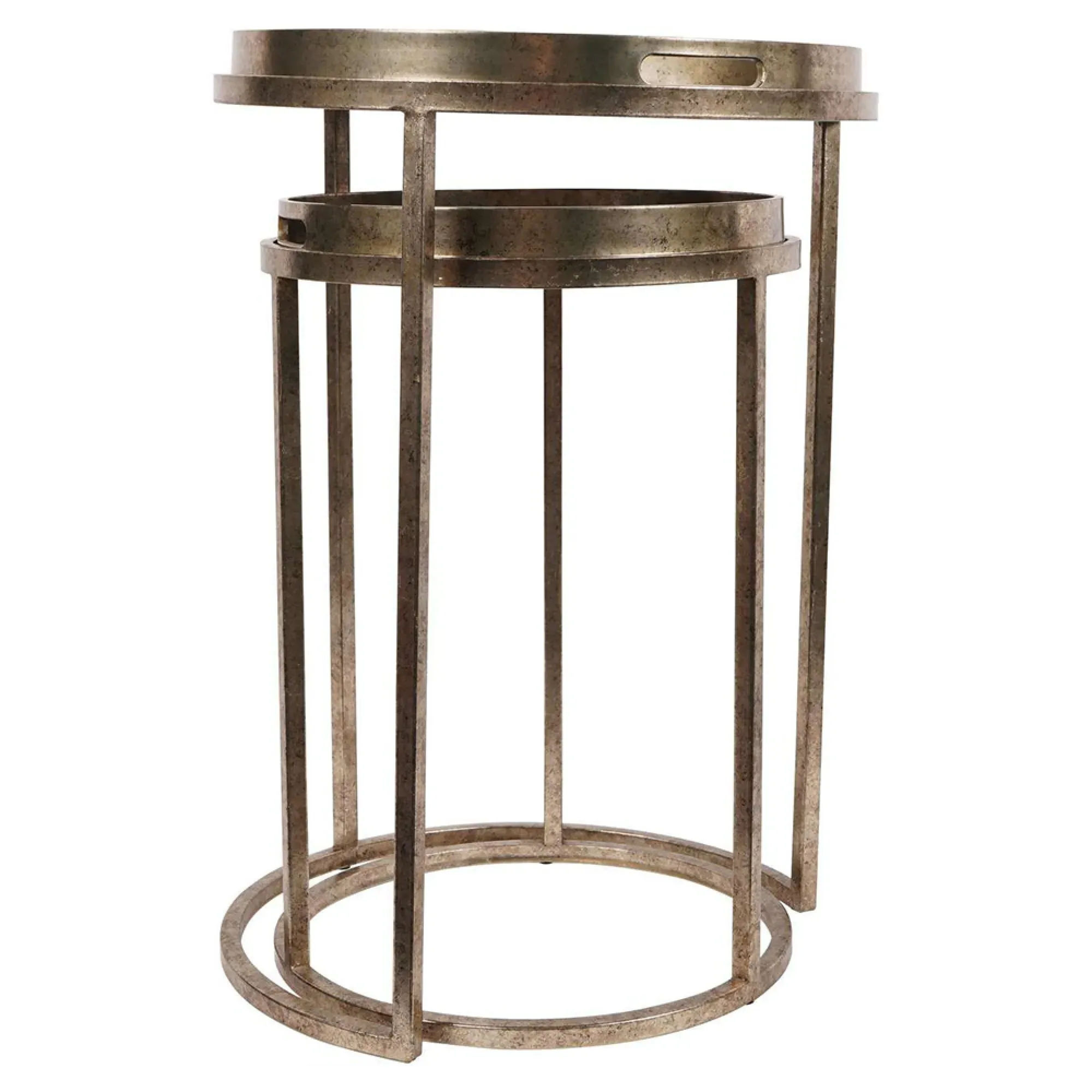 Palm Tree Round Side Tray Table - Set of 2, Gold