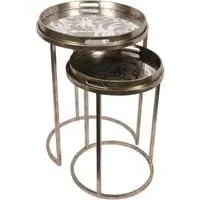 Palm Tree Round Side Tray Table - Set of 2, Gold