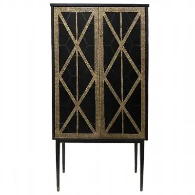 Reeno Fretwork 2 Door Bar Cabinet - Gilded Dark Bronze
