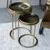 Retro Pattern Round Side Tray Table - Set of 2 - Gold, Metal