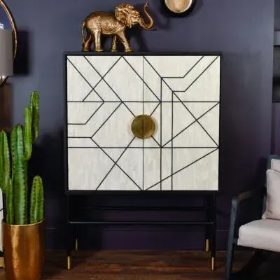 Rialto 2 Door Bar Cabinet - Bone Inlay