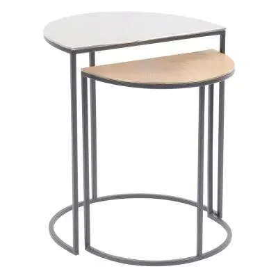 Semi Circle Starburst Side Table Set - Gold, Silver image