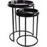 Squares Pattern Round Side Tray Table - Set of 2, Black