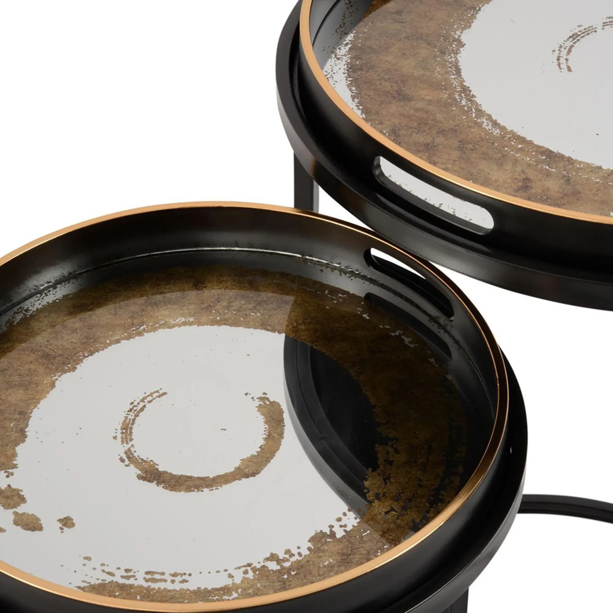 Swirl Round Side Tray Table Set of 2 - Gold, Metal