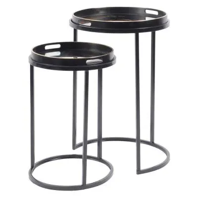 Swirl Round Side Tray Table Set of 2 - Gold, Metal