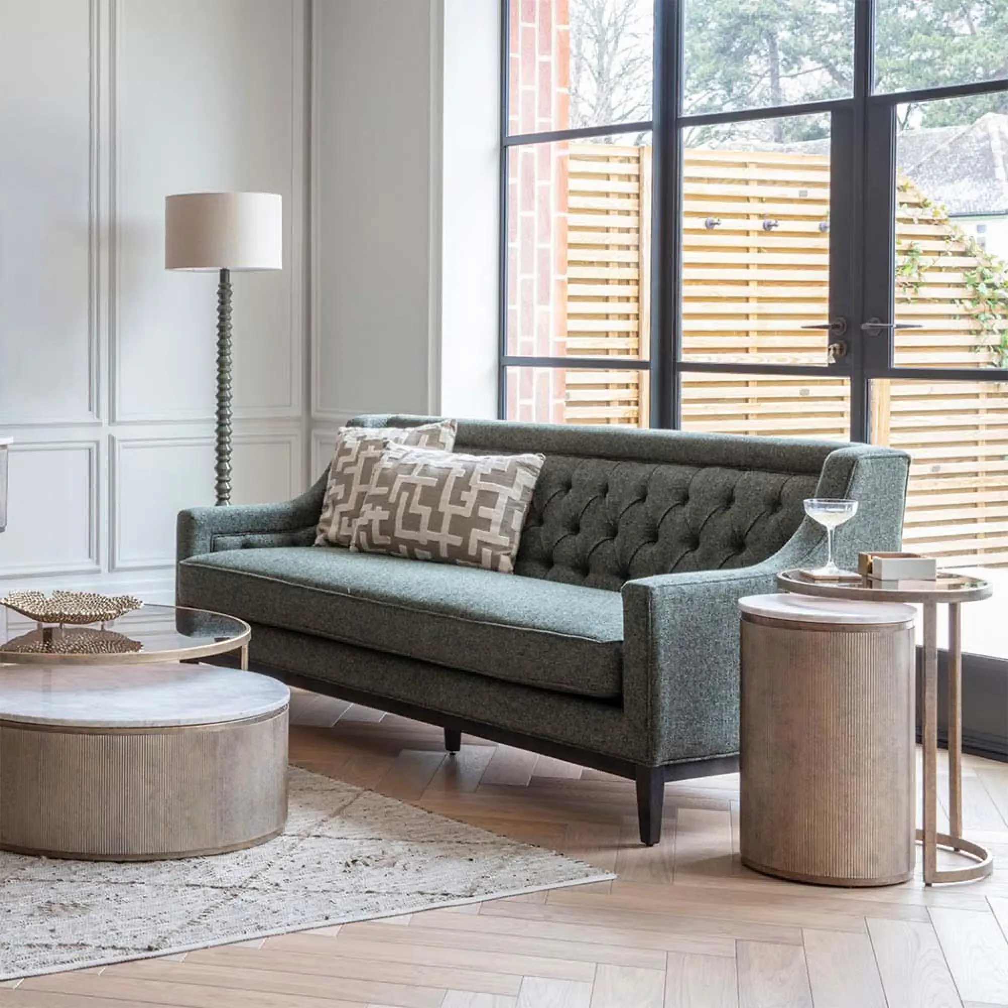 Theodore 3-Seater Buttoned Sofa - Forest Green