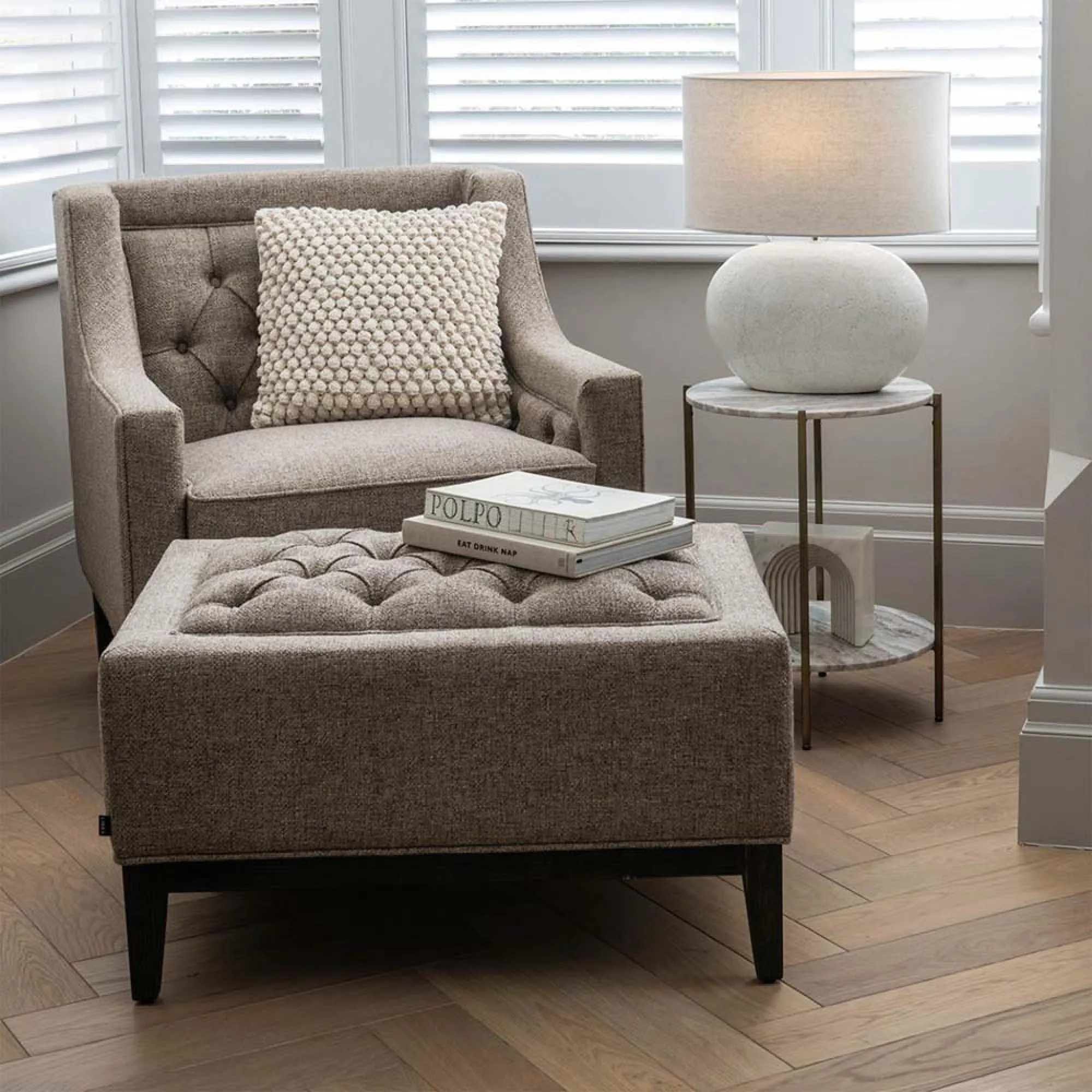 Theodore Buttoned Armchair - Dark Taupe