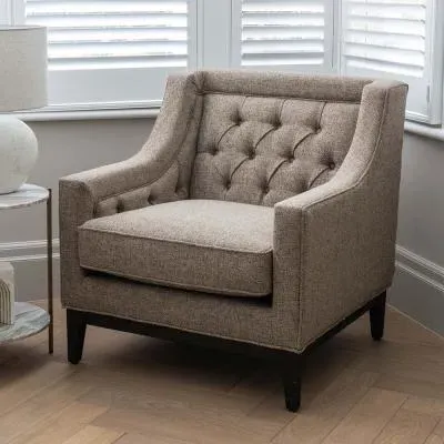 Theodore Buttoned Armchair - Dark Taupe