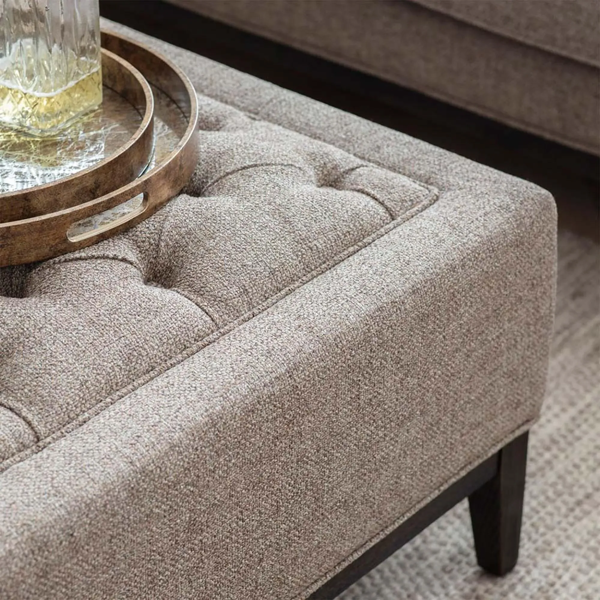 Theodore Buttoned Ottoman Coffee Table - Dark Taupe