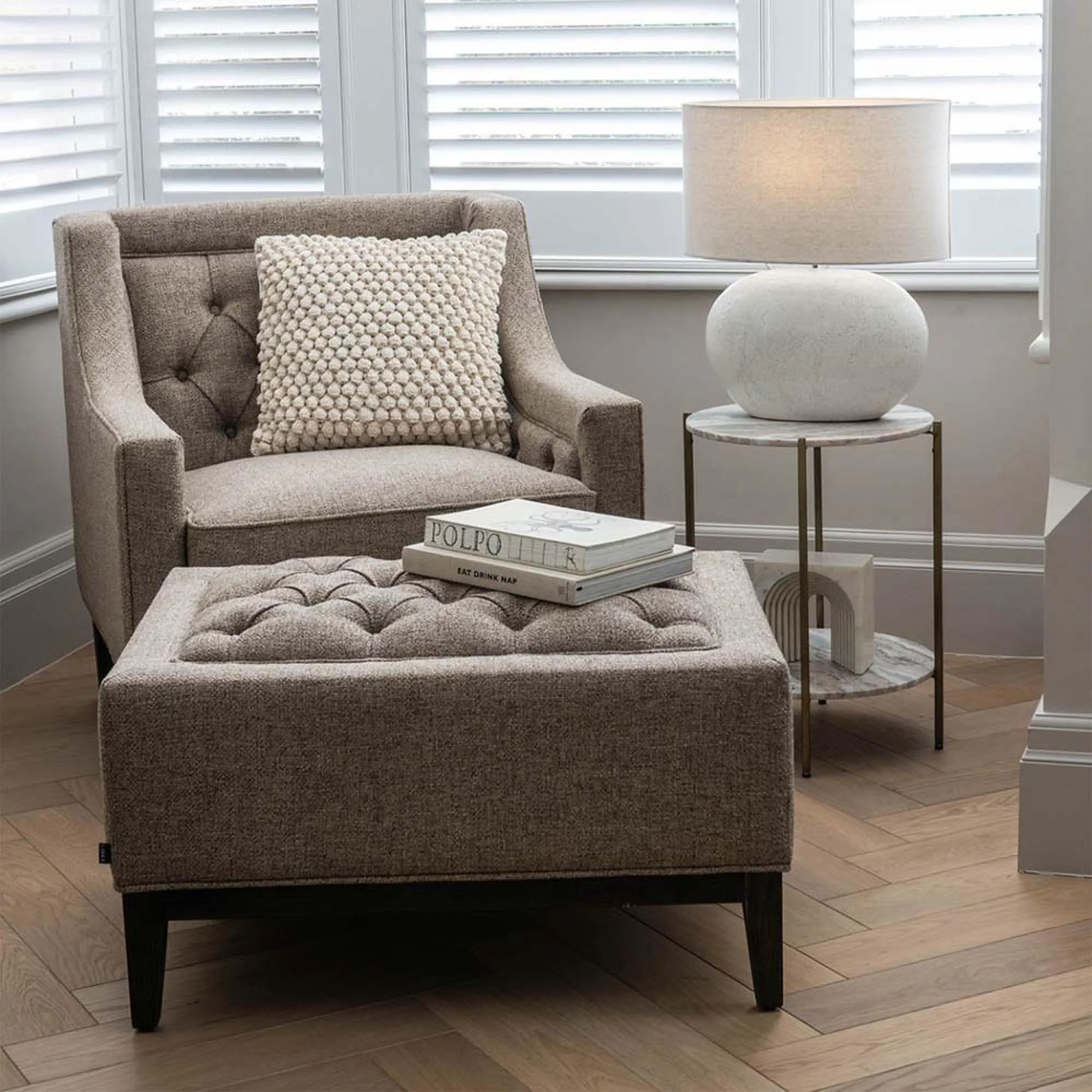 Theodore Buttoned Stool - Dark Taupe