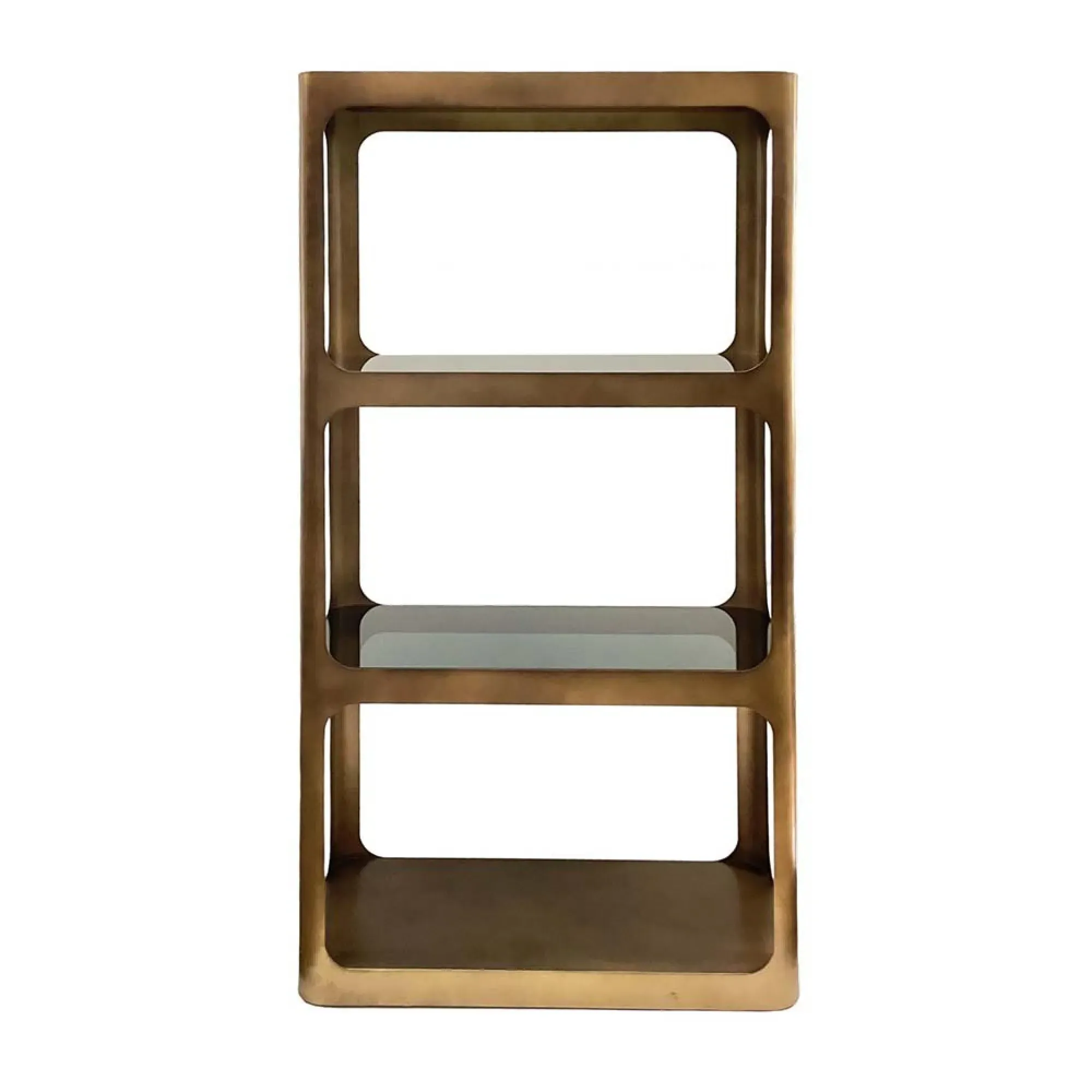 Thorpe Open Shelving Unit - Matte Gold, Metal and Glass