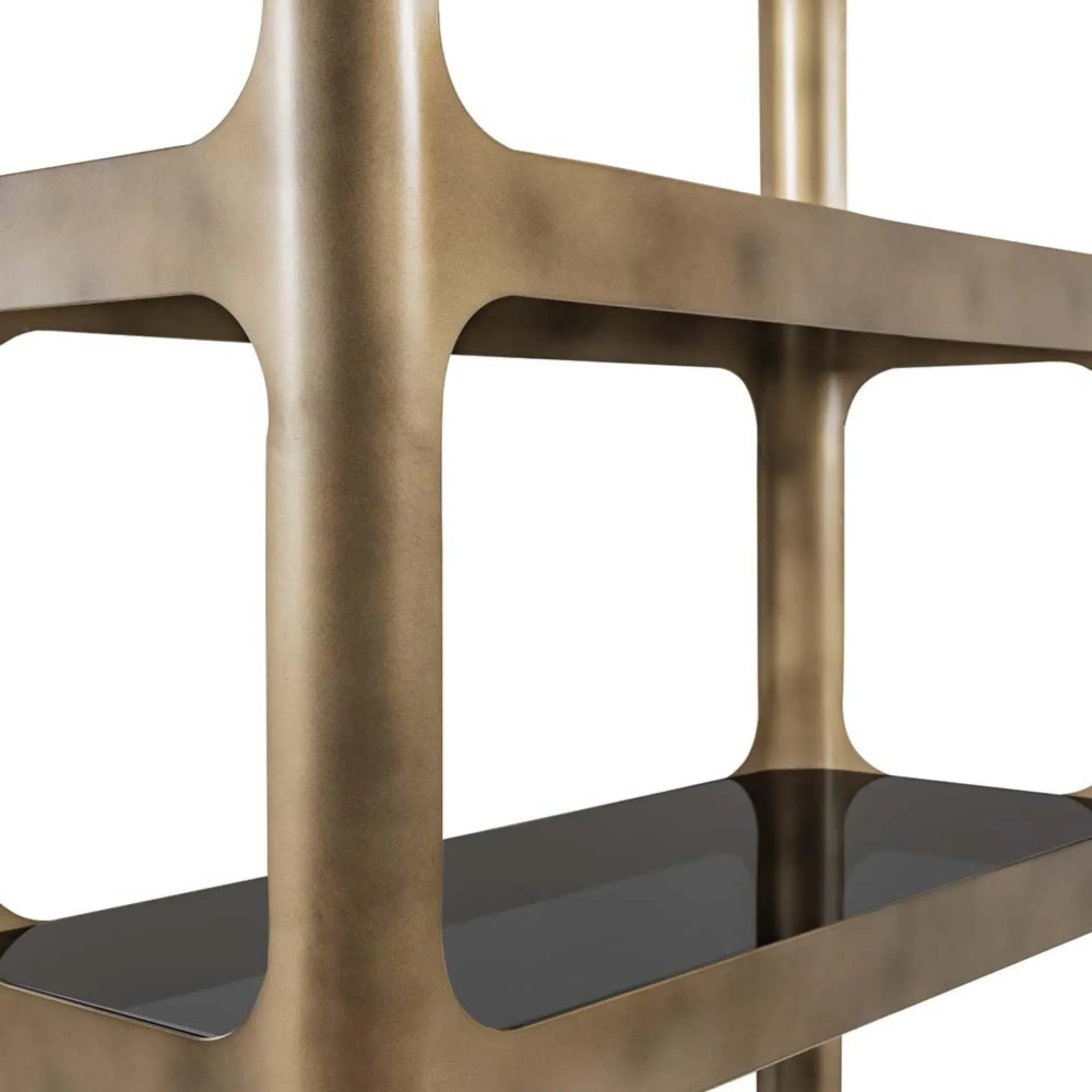 Thorpe Open Shelving Unit - Matte Gold, Metal and Glass
